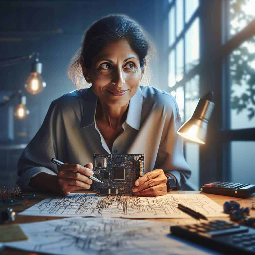 Engineer embracing lifelong learning with circuit.