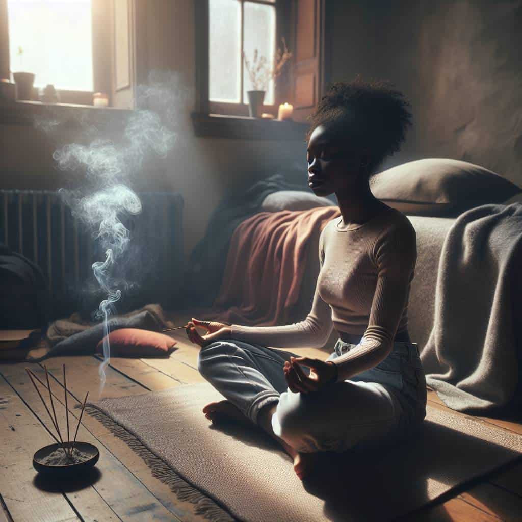 Mindfulness for decision making meditation scene.