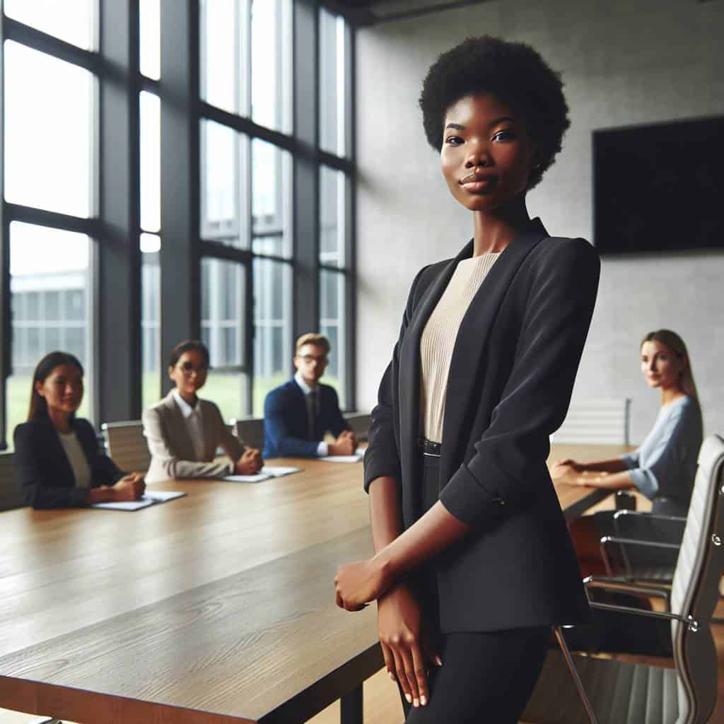 Overcoming self-doubt in conference room.