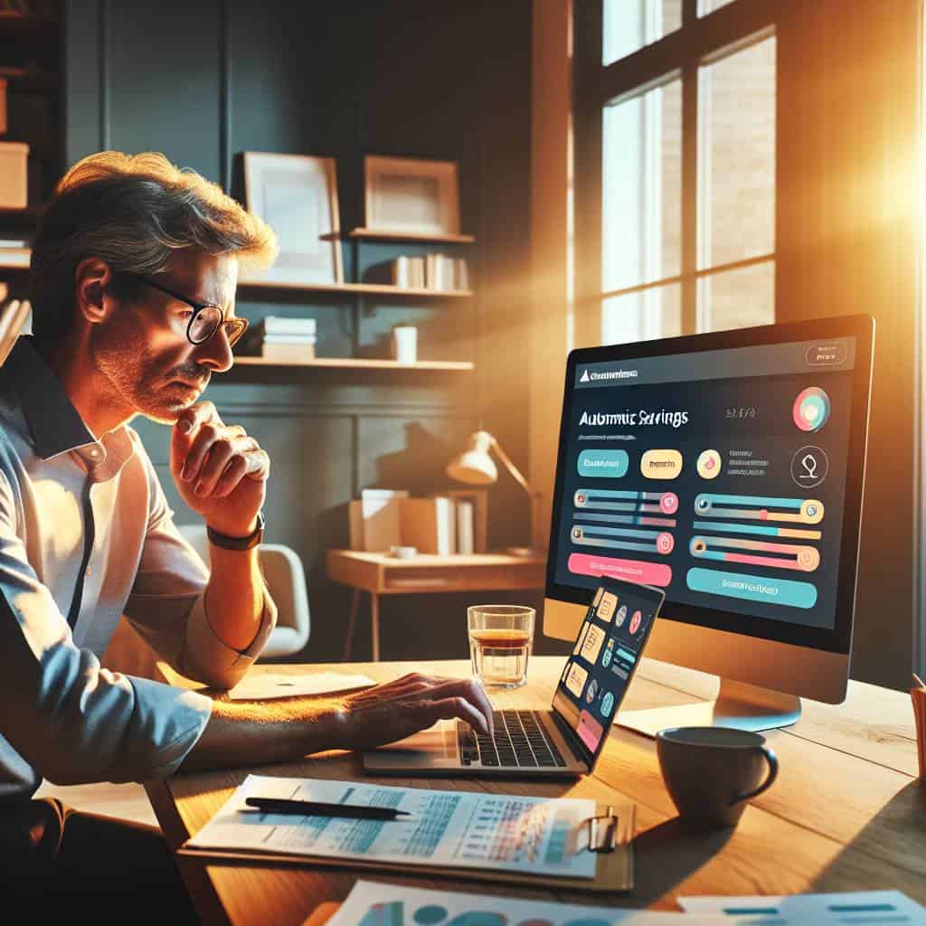 Person setting up automatic savings online.