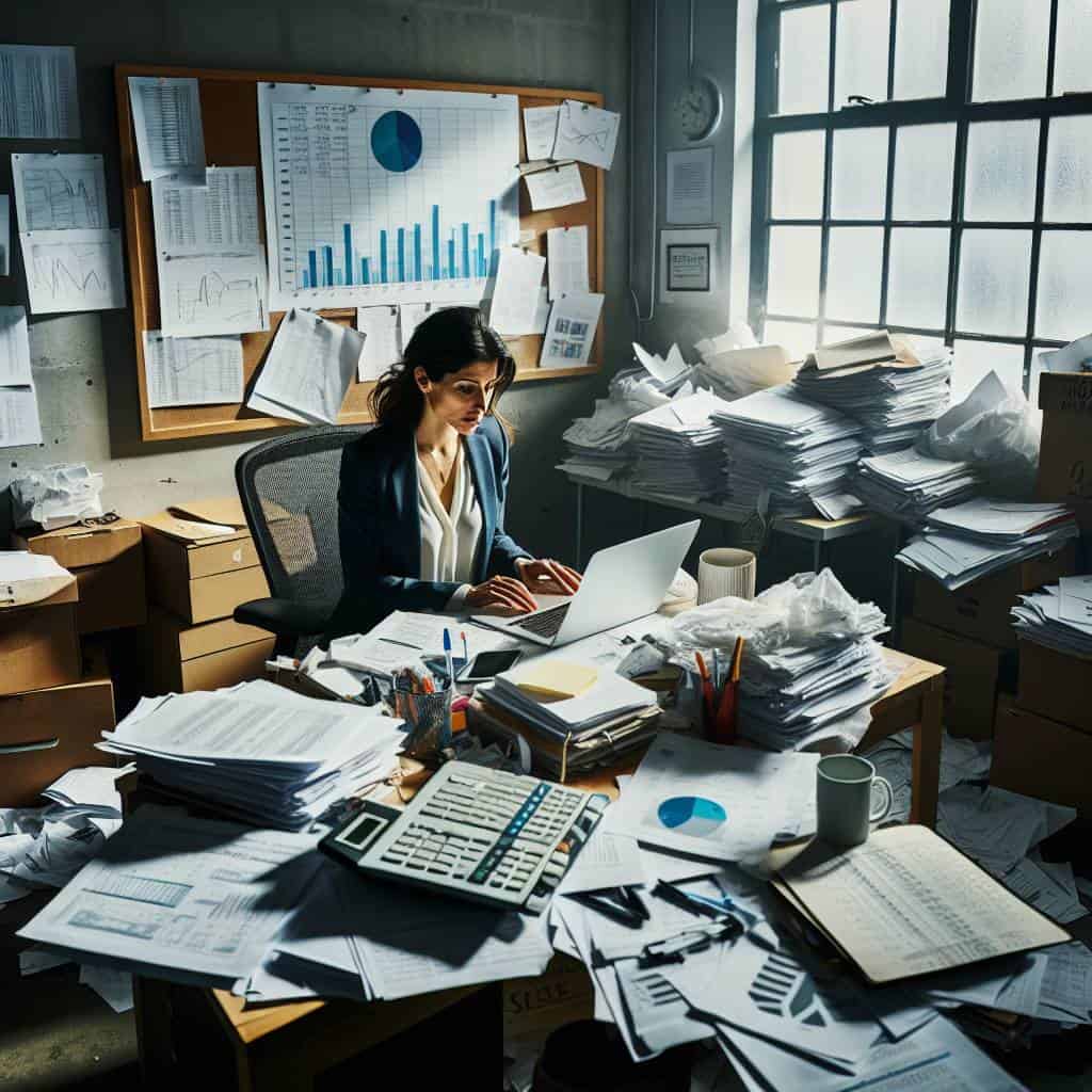 Small business management office in action.